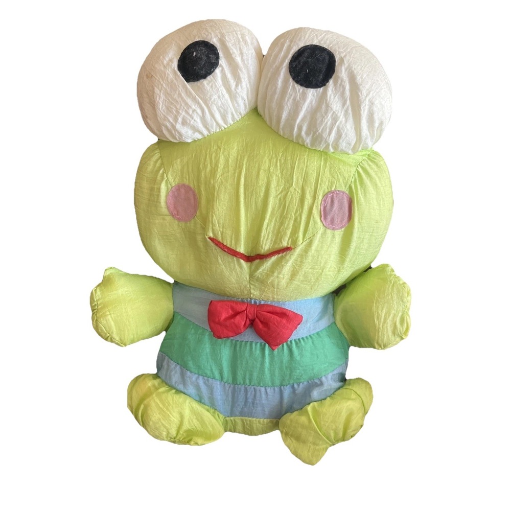 Sanrio Vintage Keroppi Frog Nylon Plush Green Red Bow Tie 12" Stuffed Animal